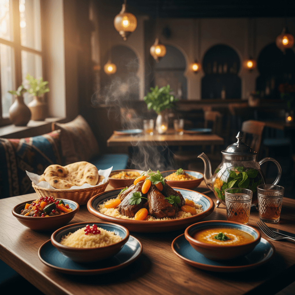 Oriental-inspired dishes on restaurant table