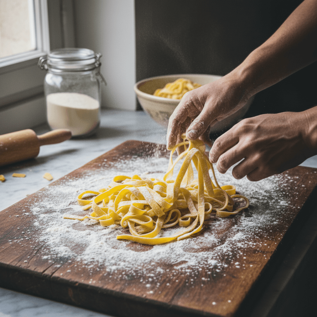 Hand-made tagliatelle and ravioli prepared fresh in the kitchen