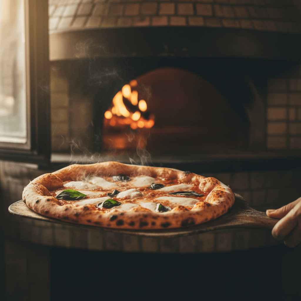 Wood-fired Margherita pizza with fresh basil